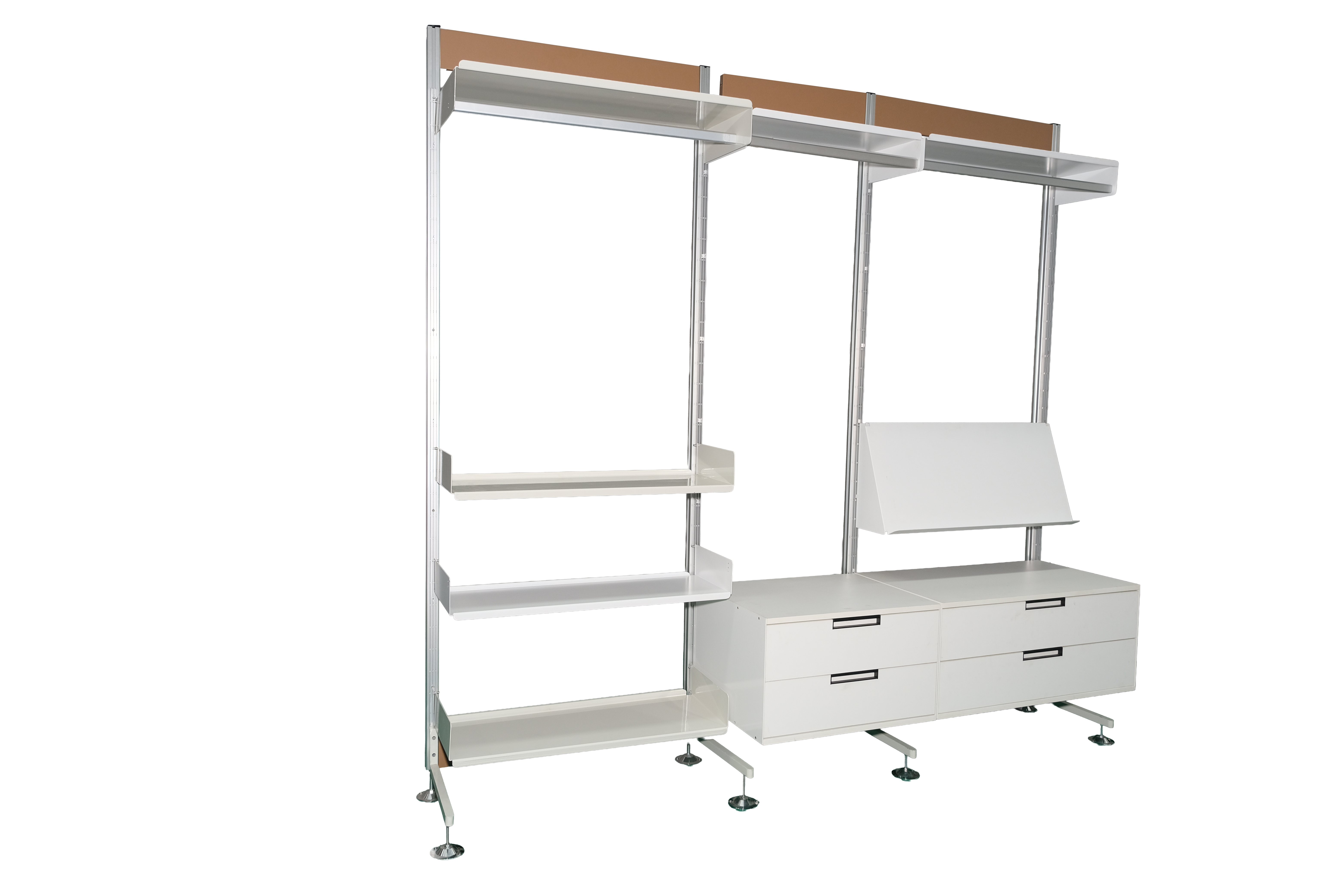 Nordic Minimalist Standing Type White Steel Modular Shelving Unit with Drawer for Bedroom