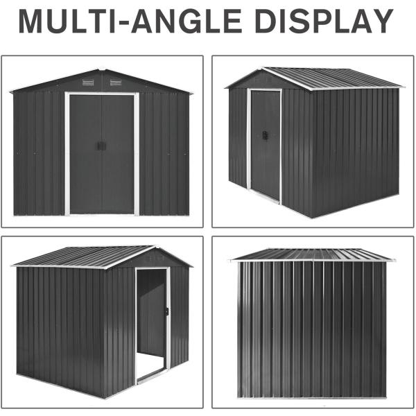 Color Steel Plate Galvanized Steel Outdoor Garden Roofed Metal Storage Shed AJUNION 8x6ft