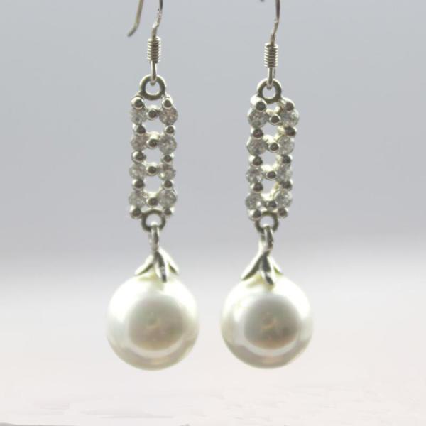 Fashion 925 Silver White 10mm Simulated Shell Pearl Earrings (E47)