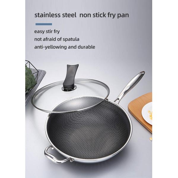 Custom OEM/ODM Kitchen Honeycomb Frying Pan 18/8 Stainless Steel Frypan Non Stick Cooking Pan With Glass Lid