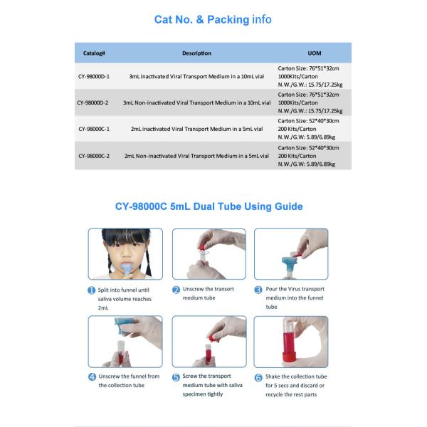 Медицинские портативные наборы собрания слюны Vtm с переходом слюны стерильным вирусным