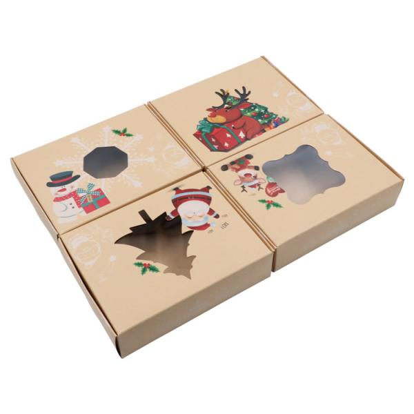 Печенье рождества кладет коробку в коробку пекарни подарочных коробок донута с ясным окном, дизайнами праздника снеговика Санта с лентами