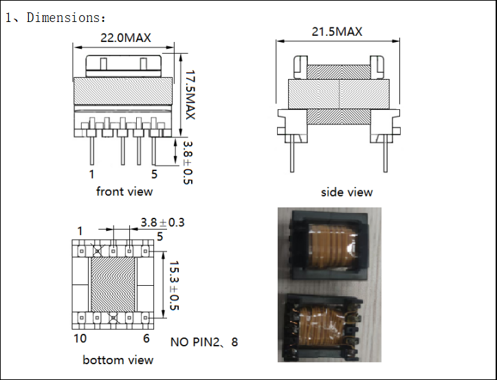 EF20 Model High Frequency Transformer with Ferrite Core for PCB Mount Compact Flyback Design