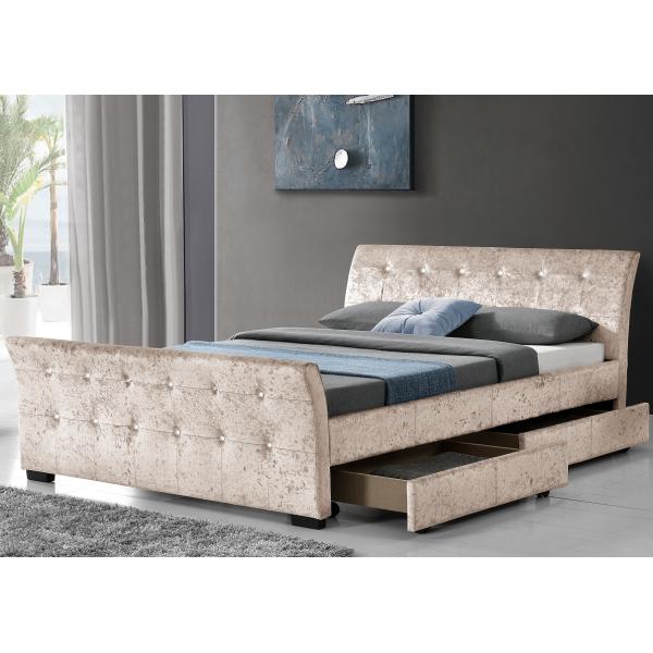 European Style PU Leather Bed Upholstered Plywood 4 Drawer Storage Bed Frame