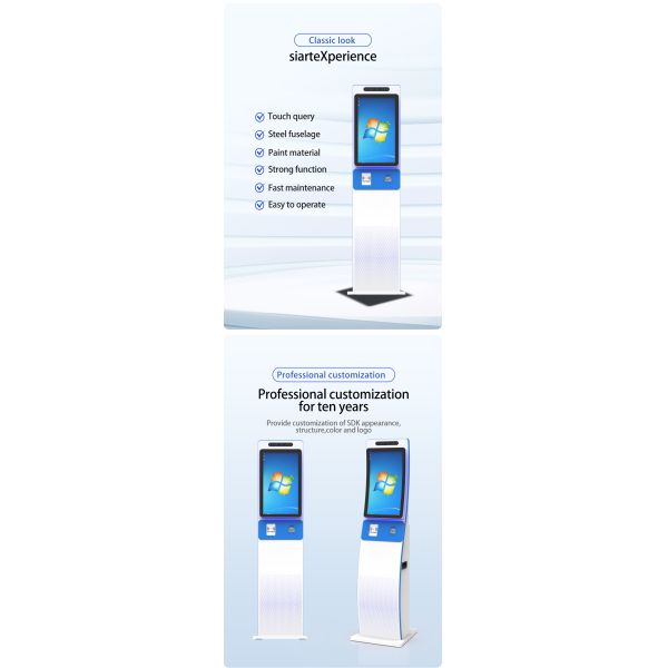21.5/27 Inch Self-Service Kiosk Android/Windows Touch Screen Printer/QR Scanner Cash Payment-OEM Including Barcode Reader SDK