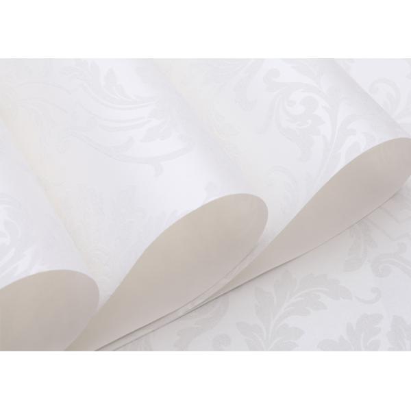 White Color Flocking Floral Pattern European Style Wallpaper for Living Room