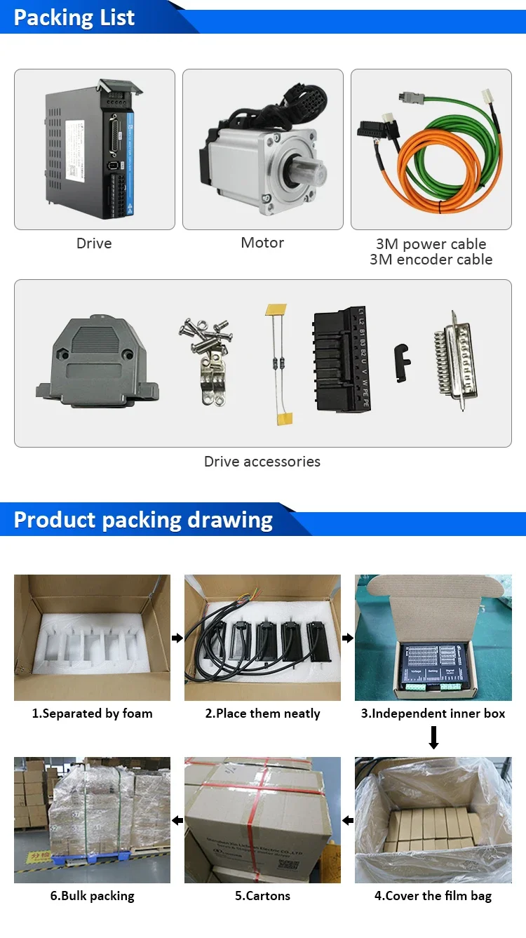 Lichuan AC Servo Motor Drivers Kit A5 LC10P 200W 0.2KW 0.637N.m 220V 1.6A 3000RPM IP65
