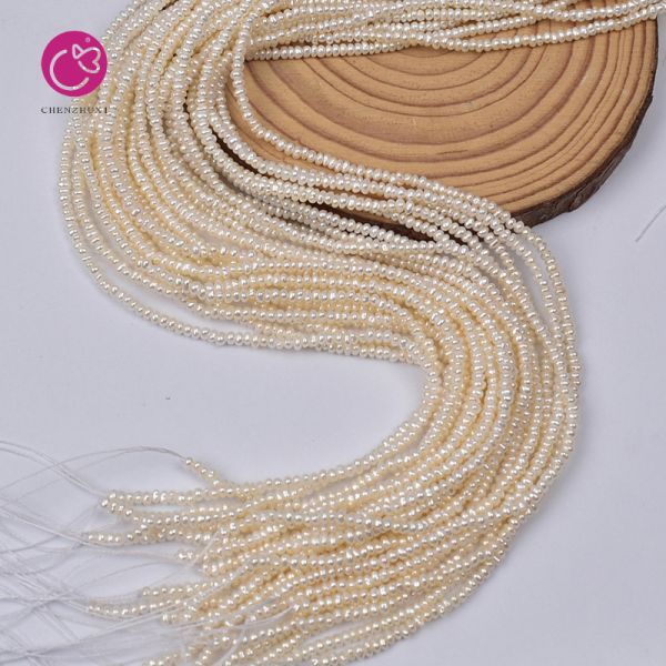 2mm 3mm Natural Cream Freshwater Pearl Stone Rice Beads Strand Wholesale Stone Pearls Factory Jewelry Making Loose Jewelry