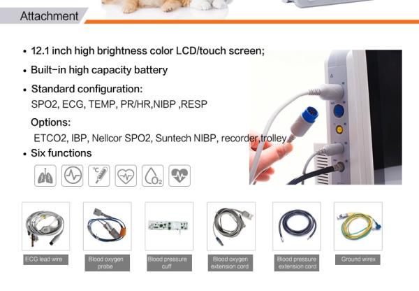 VE12 12.1 Inch Portable Veterinary Monitor Ecg Monitor Yonker 2 Hour 3 Level Audio/visual Alarm Veterinary Monitoring Instrument
