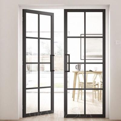 Cambodia Power Coating  Thick Frosted Tempered Glass Minimalist Safe Interior Entrance Wrought Iron Door for House