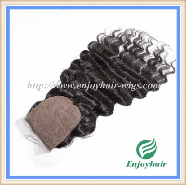 Silk top closure4''x4'' brazilian virgin hair natural color deep wave 10''-24''middle part