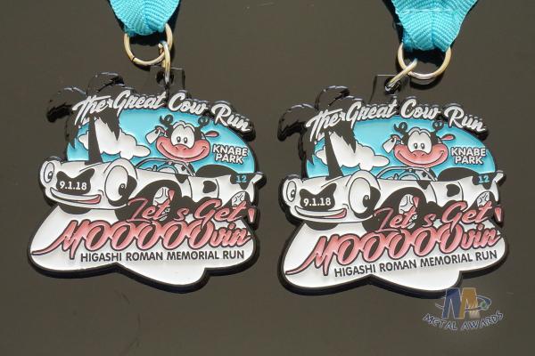 Great Cow Run Metal Award Medals Sport Softball Events Medallion Spray Black Plating