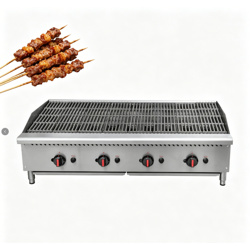 Stainless Steel Commercial Gas Charbroilers Countertop 4 Burners Lava Rock Grill