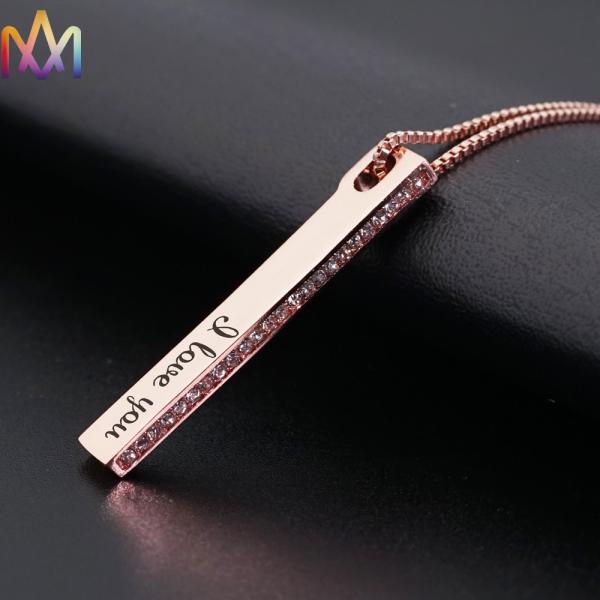 Nickel Free SS304 Cuboid Bar Necklace Engraved