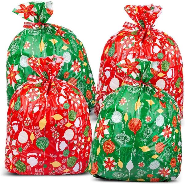 Custom Design Colorful Plastic Gift Wrap Bags For Huge Xmas Present Packing