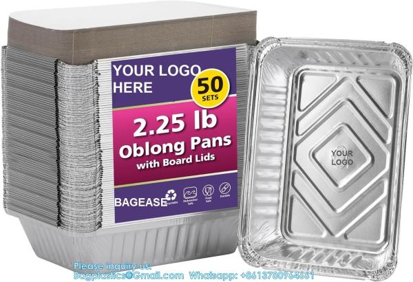 2.25LB (8.5X6) Oblong Pans - To Go Containers With Lids - Disposable Tin Foil Pans Catering, Meal Prep