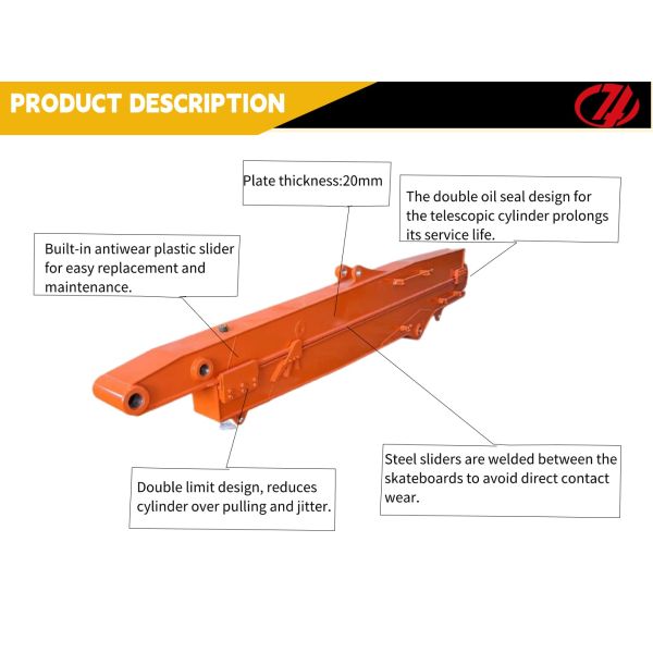High Efficiency 20-27 Ton Excavator 10-12m Sliding Boom Arm Telescopic Arm for Construction
