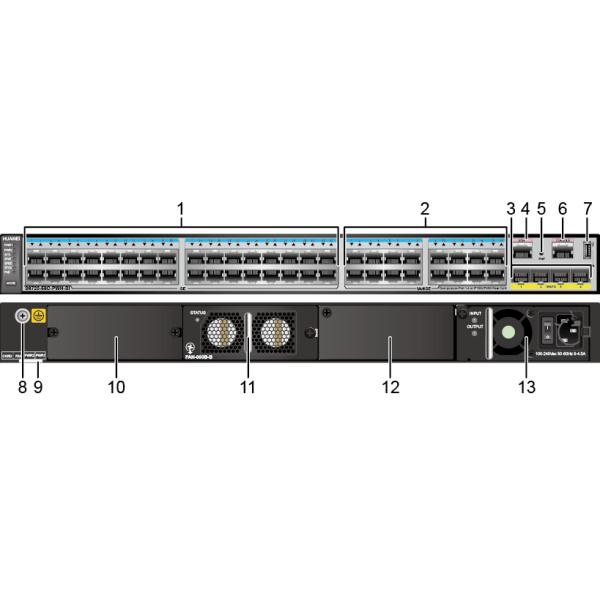 Переключатель сети С6720-56К-ПВХ-СИ-АК Хуавай 32 двуколка портов 4 портов 16кс100М/1/2.5/5/10Г гигабита 10 СФП+ ПоЭ++