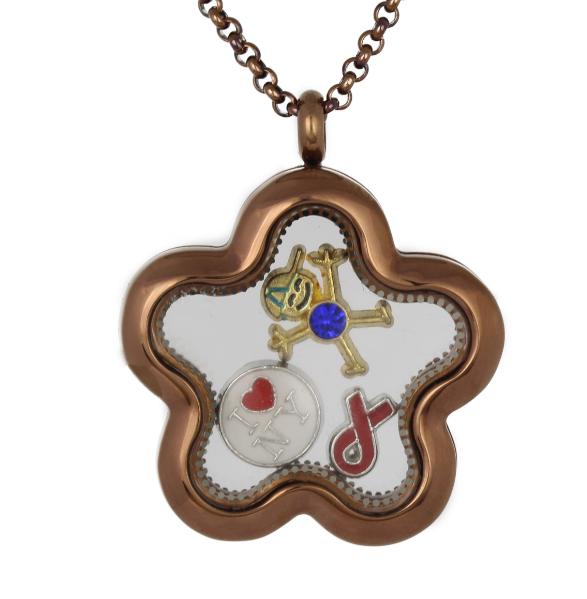 New 316L Stainless Steel Plum Blossom FIVE STAR ShapeD Floating Glass Locket Pendant