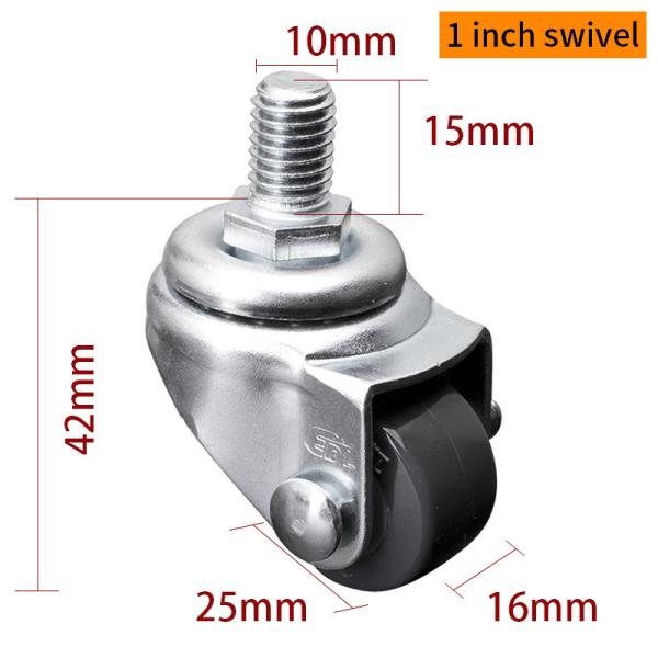 Grey 1 Inch Swivel Caster Wheels Threaded 30Kg 25mm Castor Wheels 201S-72