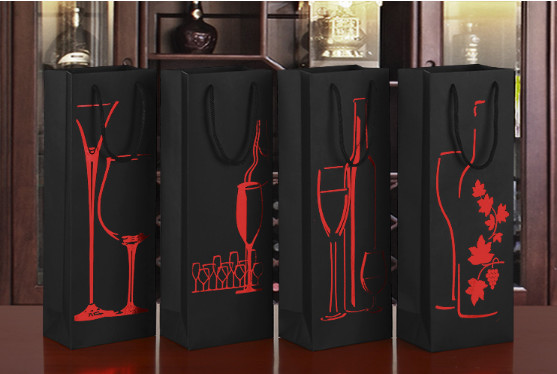 High-grade wine box packaging bag Black card single and double wine gift paper bag