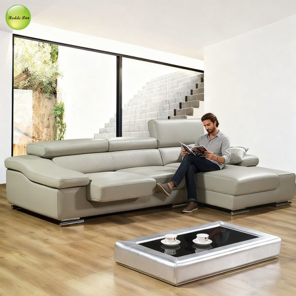 Light Grey Leather L - Shaped Sofa: Sleek, Plush – Elevate Modern Living Spaces