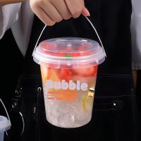 Seaux en plastique jetables de 1000 ml (32 oz) avec couvercle et poignée pour l'emballage de boissons aux fruits