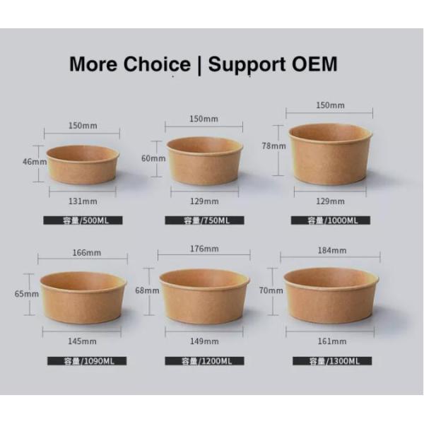 пищевой контейнер Eco качества еды плошки для супа 1100ml 32oz Kraft бумажный Biodegradable бумажный