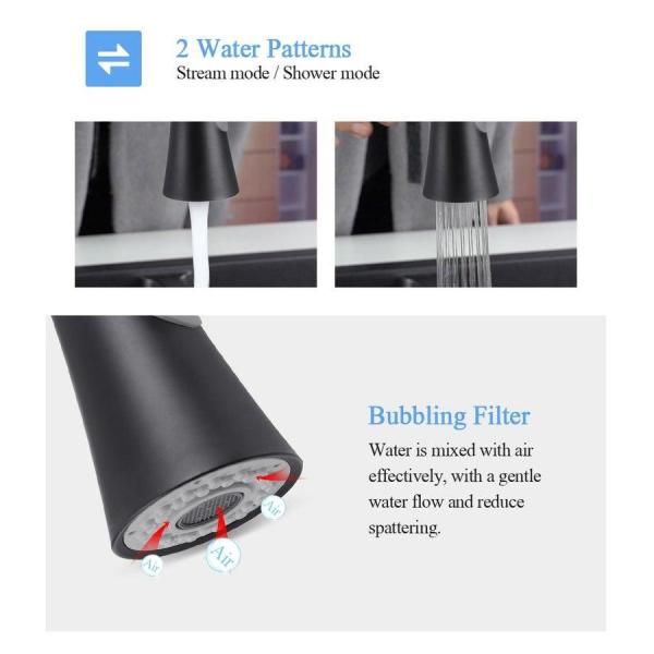 2024 Lizhen Luxury Flexible Single Handle Single Hole Black Taps Pull Down Kitchen Faucet For Sink
