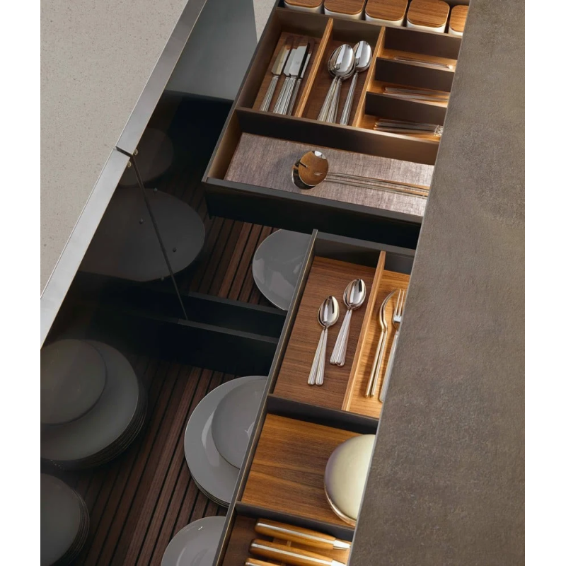Custom Made Modern Kitchen Island with Glossy Finish Wooden Aluminum Frame Glass Door for Home Display Storage