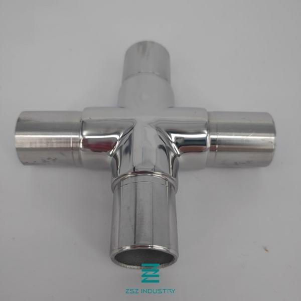 Cross Handrail Connector Stainless Steel 304 / 316l Round Flush 42.4mm 42.4 X 2.0mm