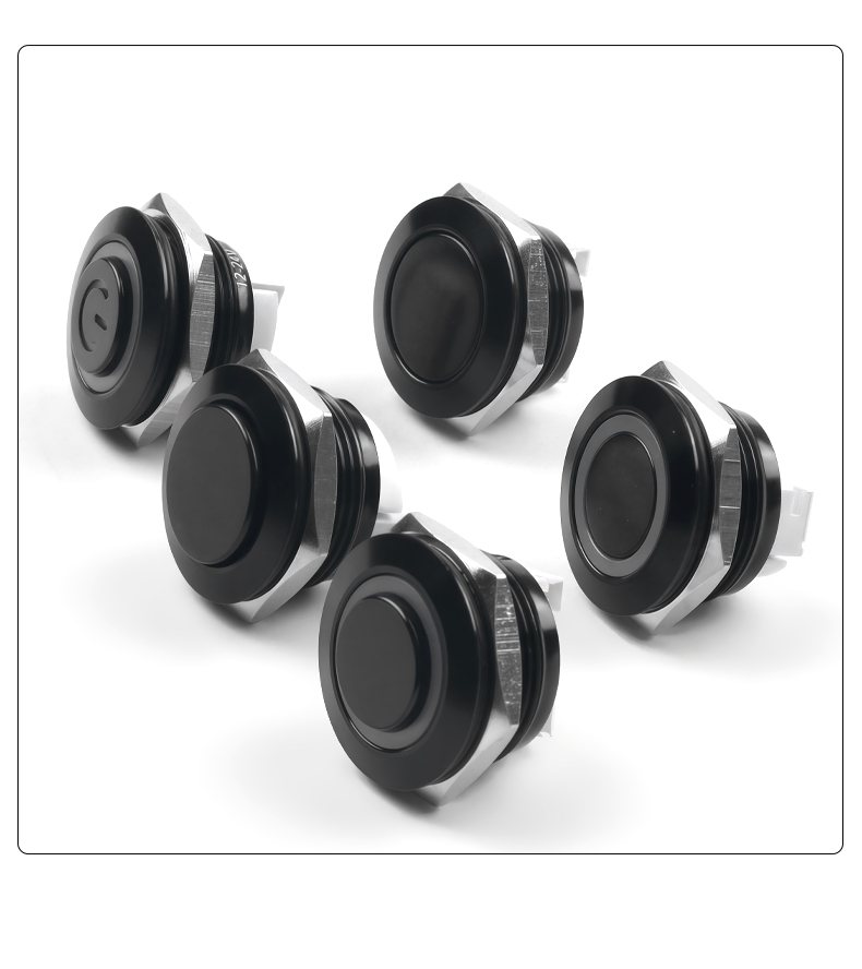 Push Button Switch Ultra Short Waterproof Self-Reset Momentary 19mm Oxidation Black IP65