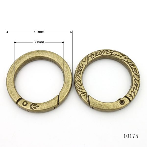 Antique Brass Vintage Style Custom Debossing Logo Snap Gate O Ring For Key Chain