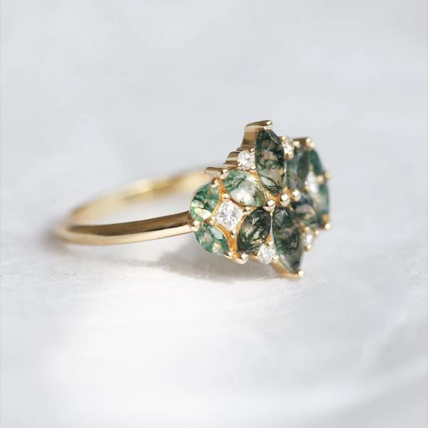 Кольцо агата мха шестиугольника с как женщинами захвата подарка звенит