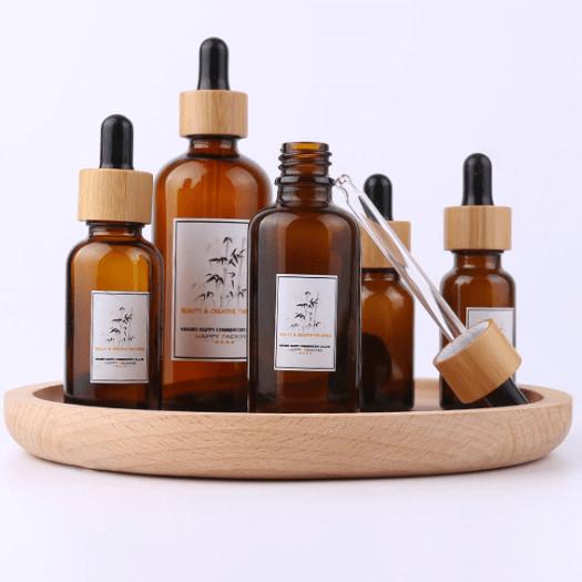 0.34oz 10ml Amber Glass Essential Oil Dropper Bottle With Eye Dropper Bamboo Cosmetic Bottles