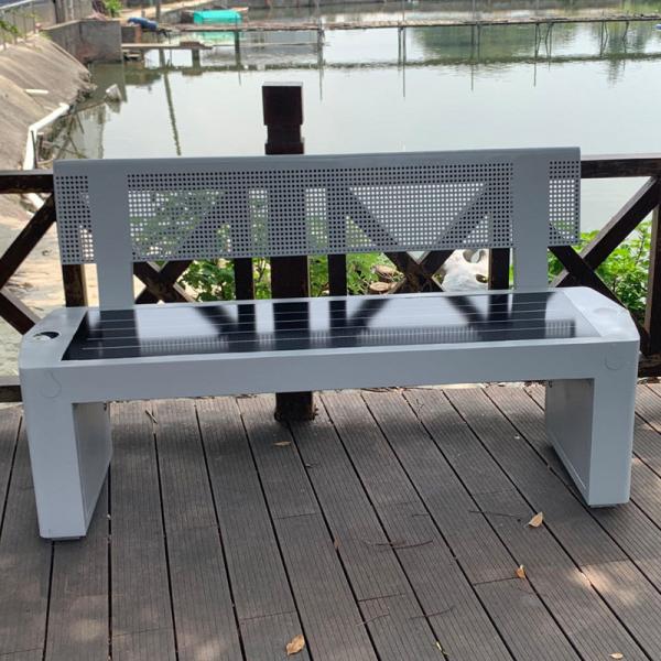 Gray Outdoor Smart Solar Bench Park Use Metal Frame Bench Eletroplating