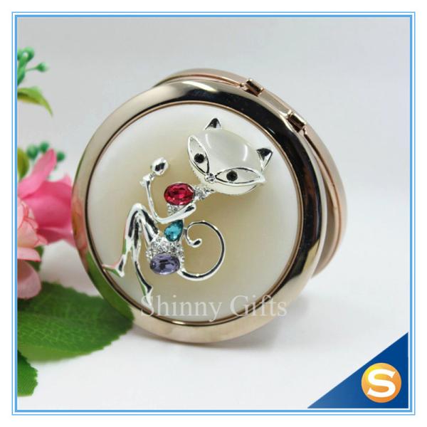 Shinny Gifts High-Grade Fox Design Makeup Mirror Crystal Round Cosmetic Mirror