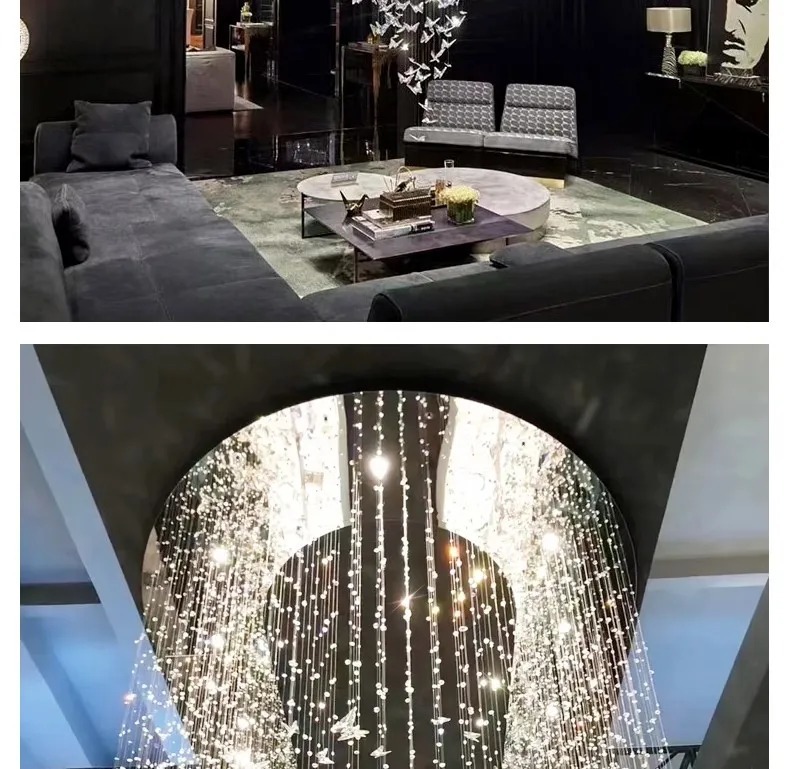 Butterfly Crystal Chandelier Living Room Crystal Staircase Pendant Light Indoor Large LED Lights(WH-NC-165)