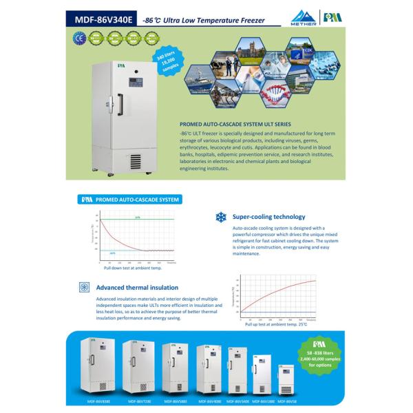 Minus 86 Degree 340 Liters Capacity Color Sprayed Steel Ultra Low Temperature Freezer