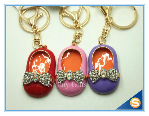 3D Cute Little Shoe Shape Rhinestone Zince Alloy Meta Keychain Rhinestone Bag Purse Key Ring Chain