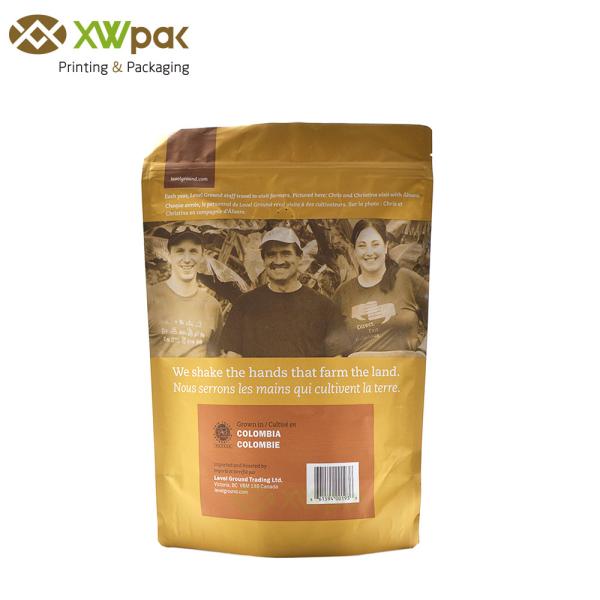 Aluminium Foil Lined ECO Friendly Coffee Bags Brown Kraft Paper For Hot Food