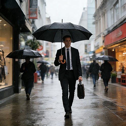 Classic Business Men Walking Umbrellas Black Wooden Handle Umbrella Windproof