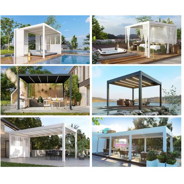 Arcos de lluvia motorizados para exteriores Arcos de lluvia para jardín Canopy Patio Gazebo Bioclimático