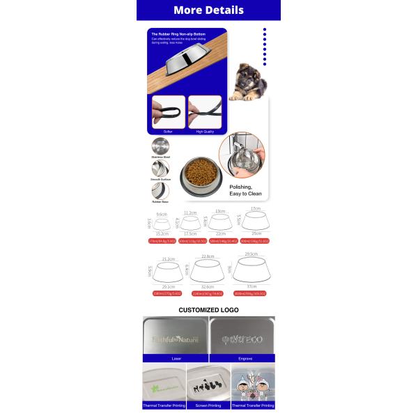 Cuenco para animales de acero inoxidable no resbaladizo para alimentos y agua Logotipo personalizado