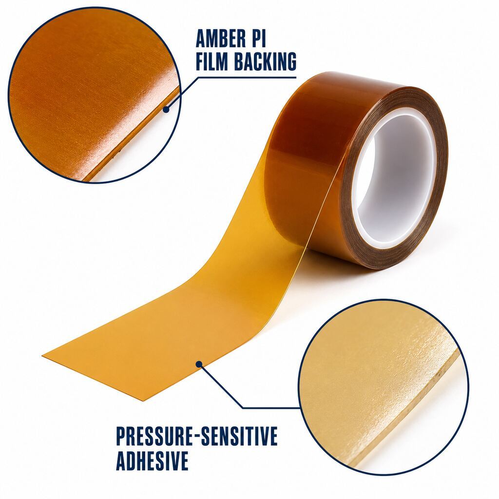 Amber Polyimide Tape (Golden PI Tape / Brown PI Tape) – Single-Sided Translucent PI Film with Silicone Adhesive for Motor, Transformer, Battery-Tab and Cable Insulation
