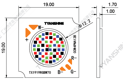 Smart Lighting 500mA RGBW LED 70W COB LED LES12mm 36V LED COB RGBW