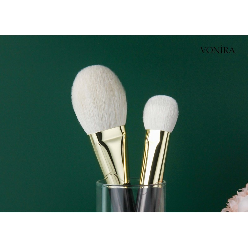 Vonira Custom Wholesales Natural White Goat Hair Flat Dark Brown Handle Large Eyeshadow Blending Makeup Brush