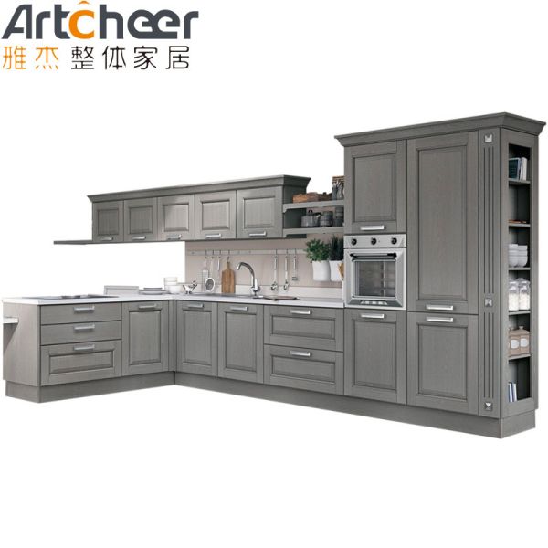 American Style Solid Wood Kitchen Cabinets with Shaker Door Design and Customized Eco-Friendly Colors
