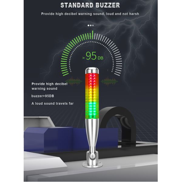 Lámpara de torre LED de entrada DC 24V para máquina plegable con luz de pila y zumbador incorporado, eficiencia de 80 lm/W
