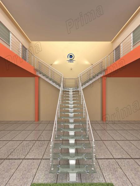 Residential Commercial Steel Stringer Unti - Skid Frosted Glass Stair Stainless Steel Glass Staircase